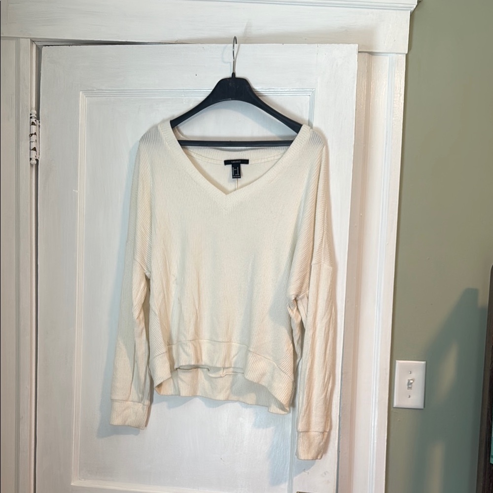 Forever 21 Cream V-Neck Sweater